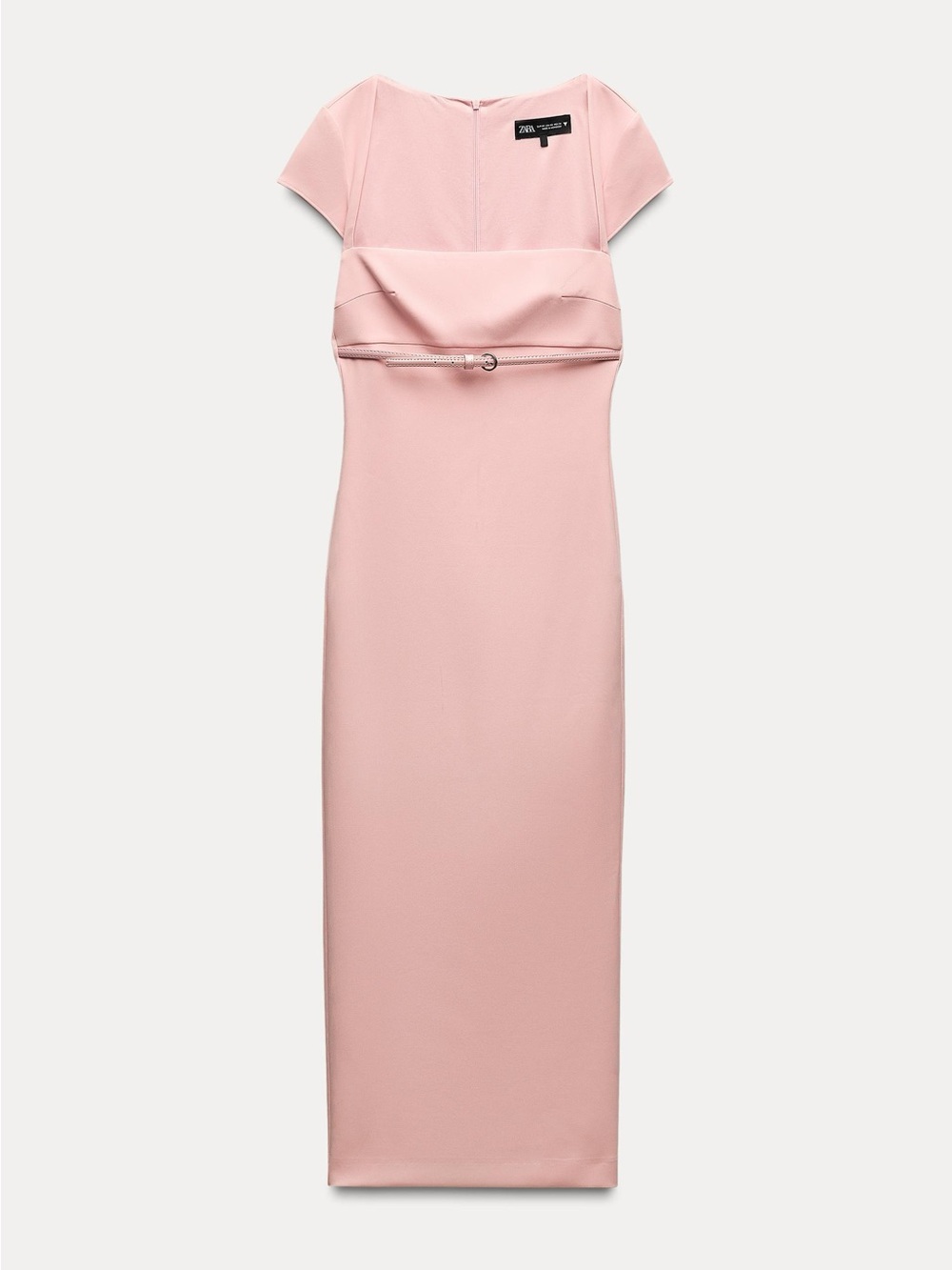 Zara Blush Pink Fitted Midi Dress with Zip Detail